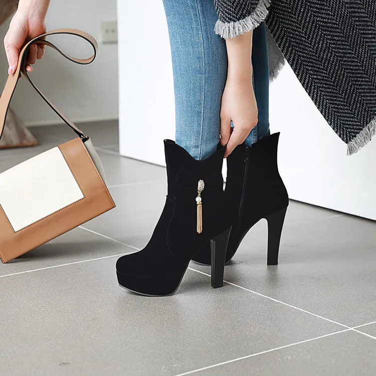 Oversized 11 12 boots women shoes ankle for ladies woman winter Diamond tassel pendant bow | Обувь