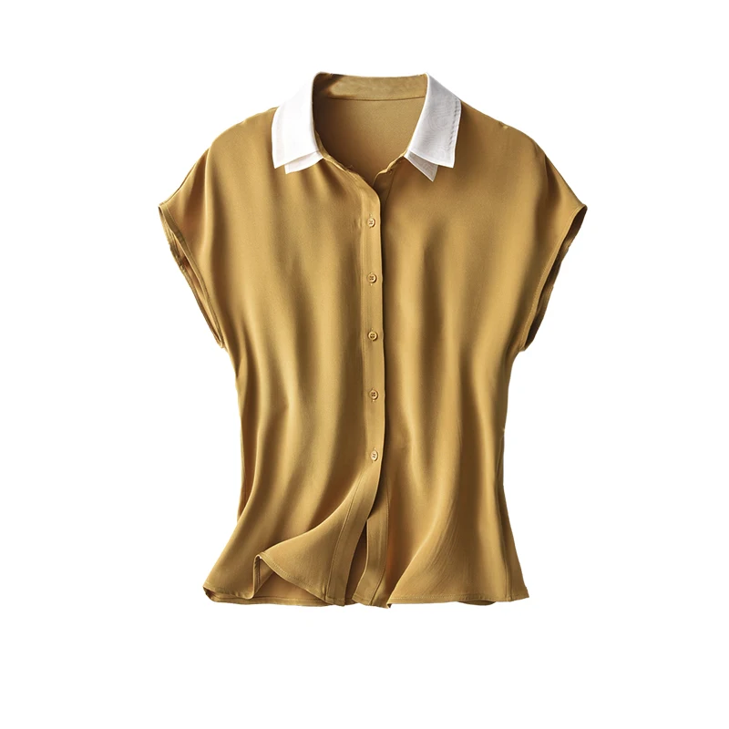 

SHUCHAN Luxury Natural Silk Designer Button Up Shirt Women Double-layer Office Lady Raglan Sleeve Single Breasted Green