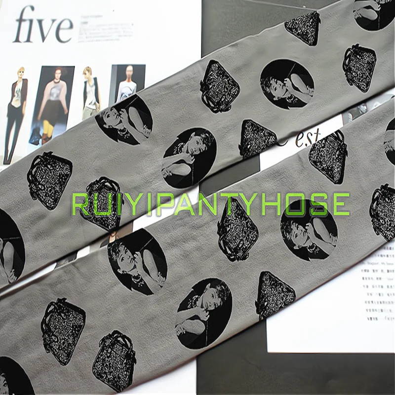 Женские колготки классические с принтом головы Хепберна удобные Харадзюку