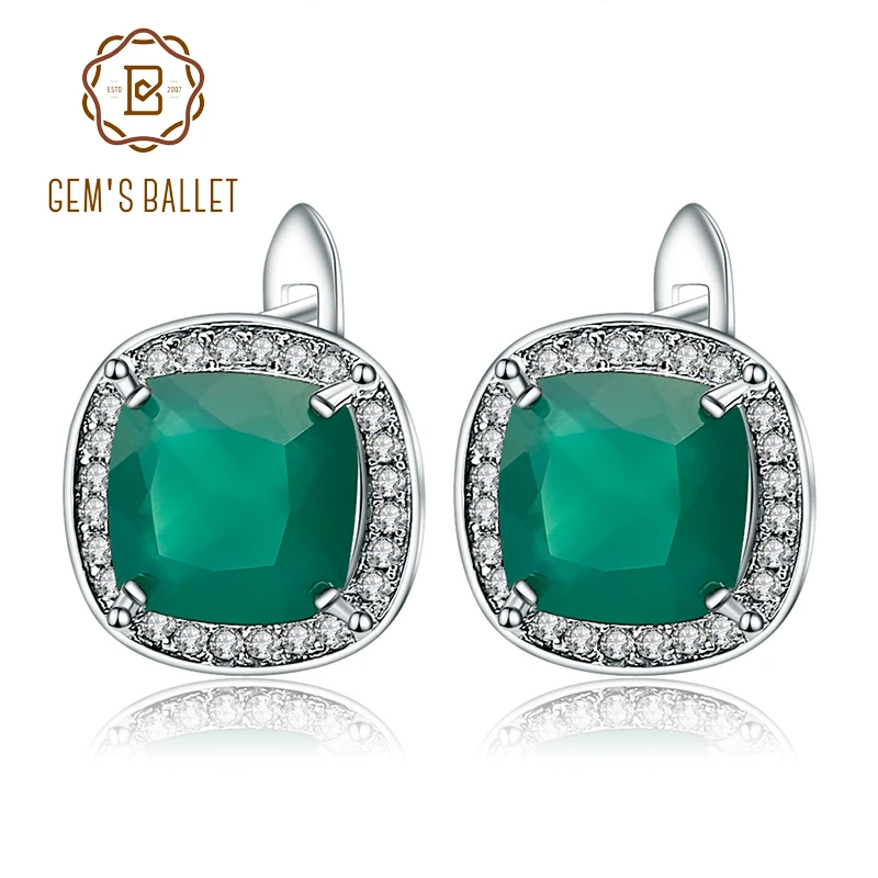 Gem's Ballet 2.2ct зеленый агат, клипсы, серьги, серебро 925 пробы, Ретро стиль, для женщин, хорошее ювелирное изделие, аксессуары для свадьбы, помолвки