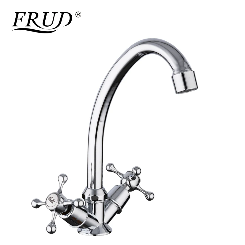 FRUD горячая Распродажа, кухонный кран на бортике, двойная ручка, 360 градусов, для горячей и холодной воды, аксессуары для раковины, смеситель robinet cuisine R40108 - Цвет: kitchen faucet