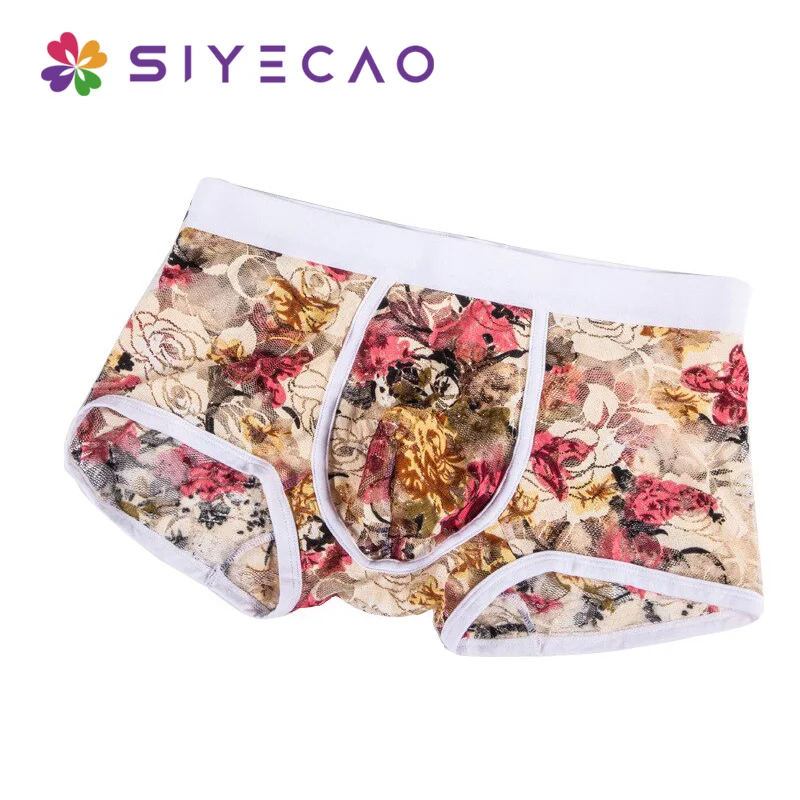 

New Sexy Mens Underwear Lace Floral Boxers Male Calzoncillos Cuecas Shorts Boxer Hombre Men's Breathable Boxershorts Underpants