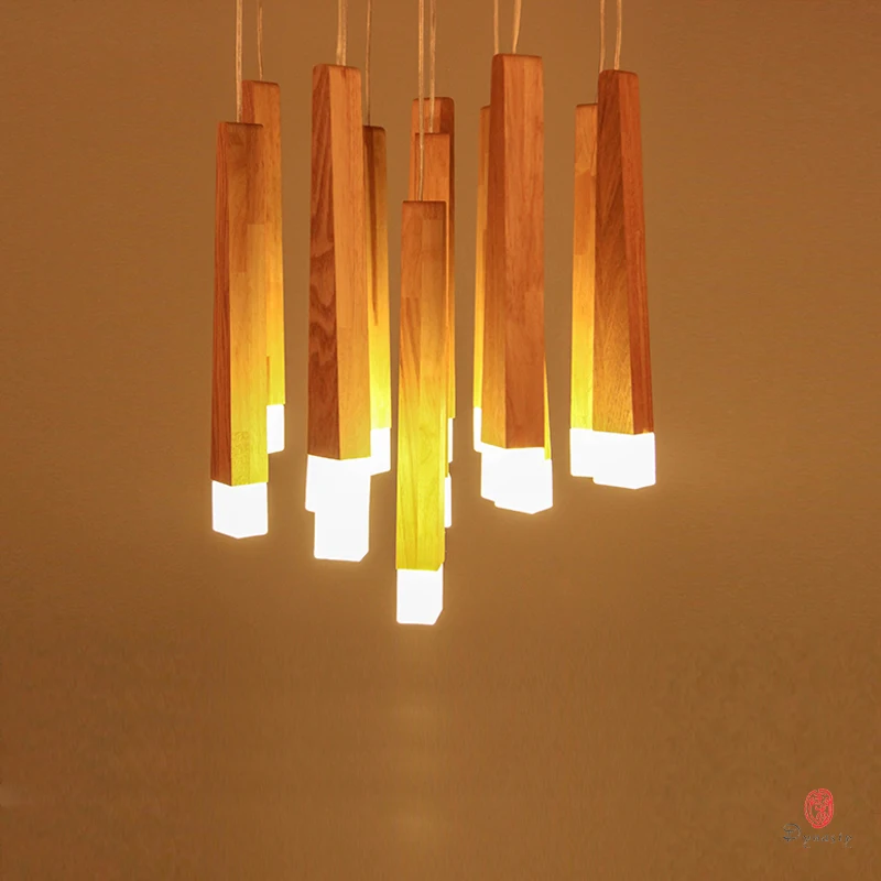 Длинные подвесные светильники в японском стиле деревянный потолочный