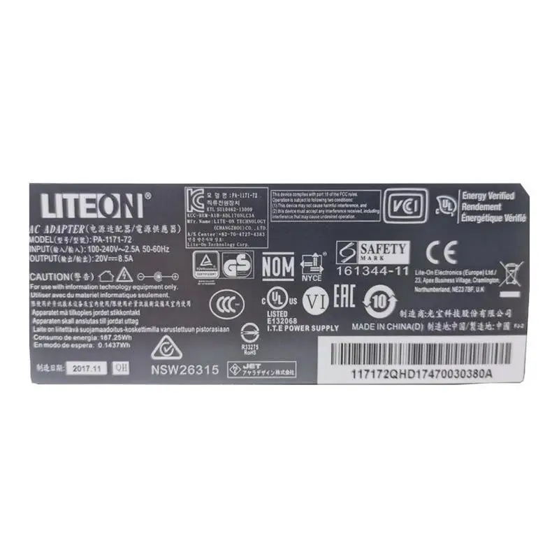 Оригинальное зарядное устройство с адаптером переменного тока 170 Вт для LITEON