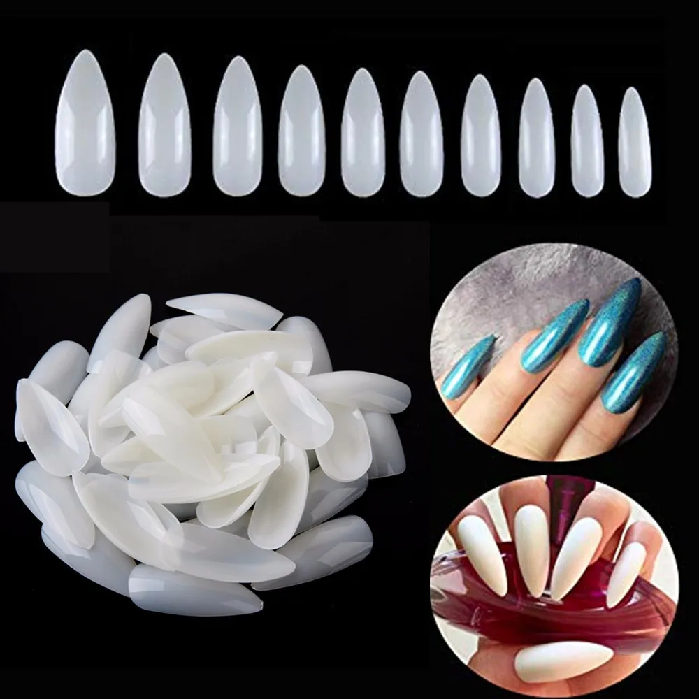 

Makartt Long Stiletto 500Pcs Nail Art Tips Clear/Natural Sharp end False Fake Nails Tips Manicure Artificial Nails Salon A0493