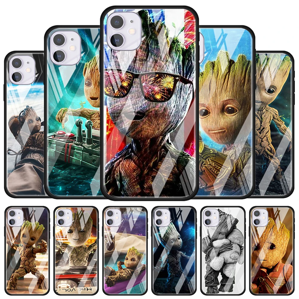 

Groot Marvel Avengers for Apple iPhone 12 Pro Max Mini 11 Pro XS Max X XR 6S 6 7 8 Plus Luxury Tempered Glass Phone Case