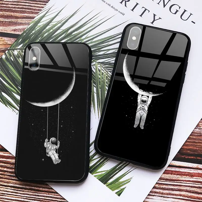 

Cartoon space astronaut Planet Phone Case Tempered glass For iphone 6 7 8 plus X XS XR 11 12 13 PRO MAX mini