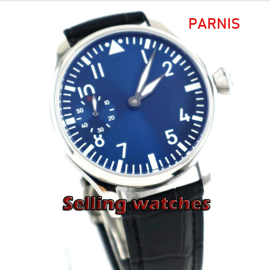 Бесплатная доставка 44 мм классический синий циферблат parnis pilot luminous makrs asia 6497