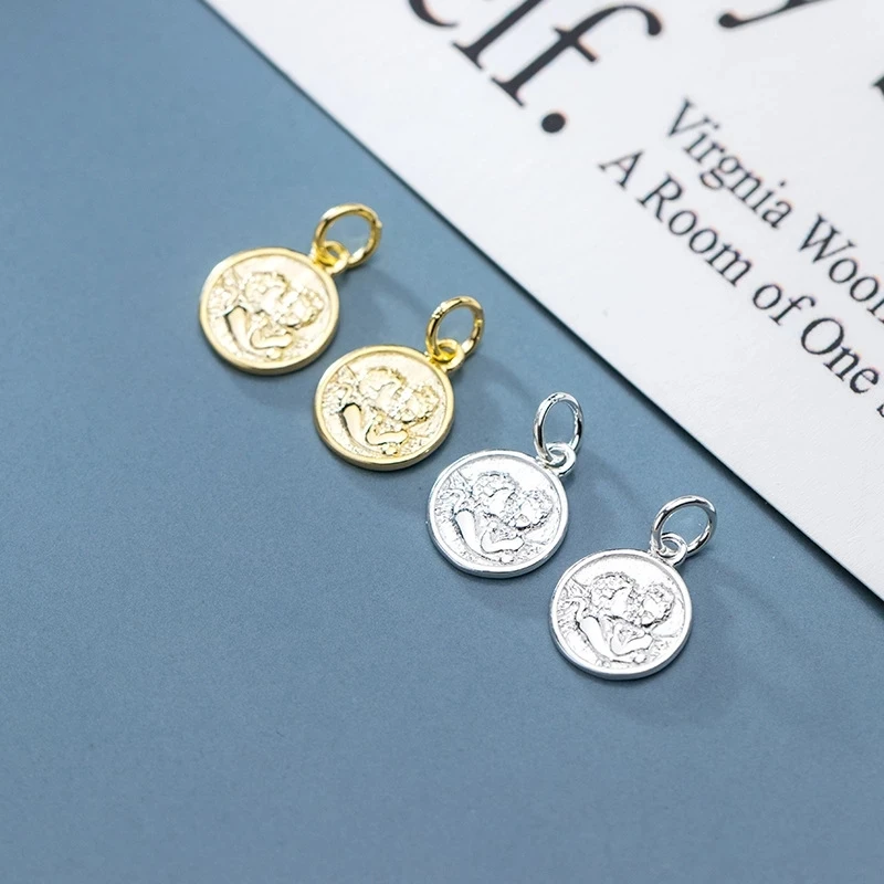 Модные круглые шармы с изображением Ангела из стерлингового серебра 925 пробы