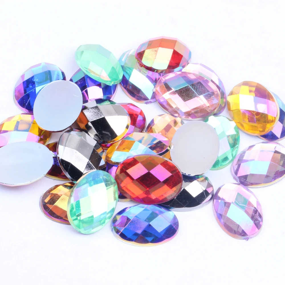 

13x18mm 500pcs Oval Shape Earth Facets Acrylic Rhinestones Flatback AB Colors Glue On Beads DIY Jewelry Nails Art Supplies