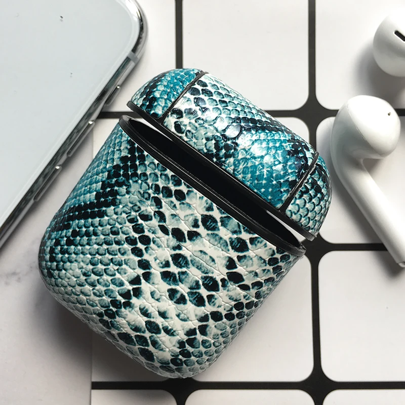 MSW-Blue Змеиная кожа наушники из искусственной кожи чехол для Apple Airpods Bluetooth гарнитура защитный противоударный чехол для Air Pods сумки для хранения - Цвет: MSW-Blue