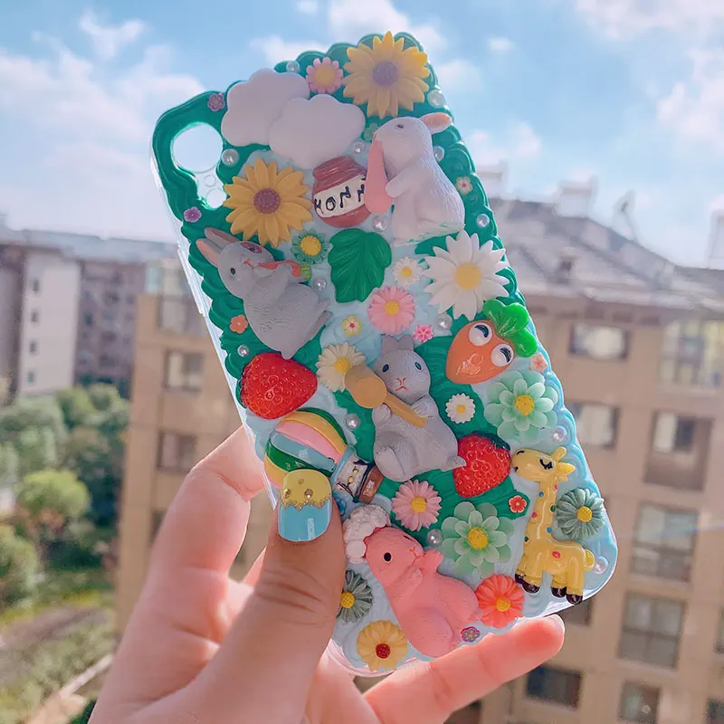 DIY чехол для Samsung Note10 plus 3D rabit телефона Galaxy s10 S6/s7/s8/9 + ручной работы кремовый note8/9