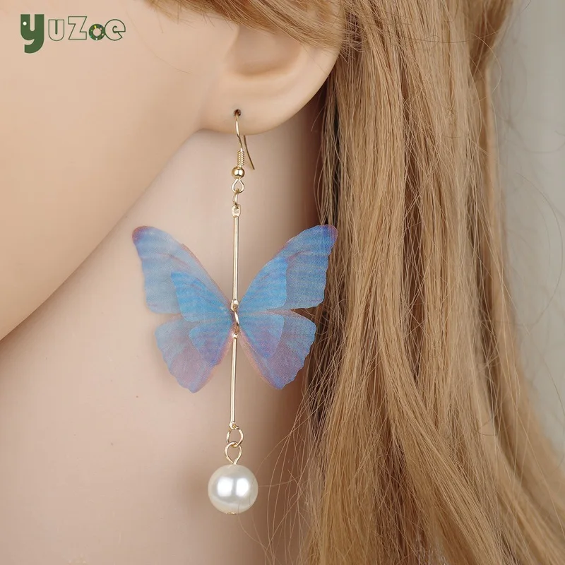 Женские серьги с жемчугом синие розовые бабочкой свадебные подарок подруге 2019 |