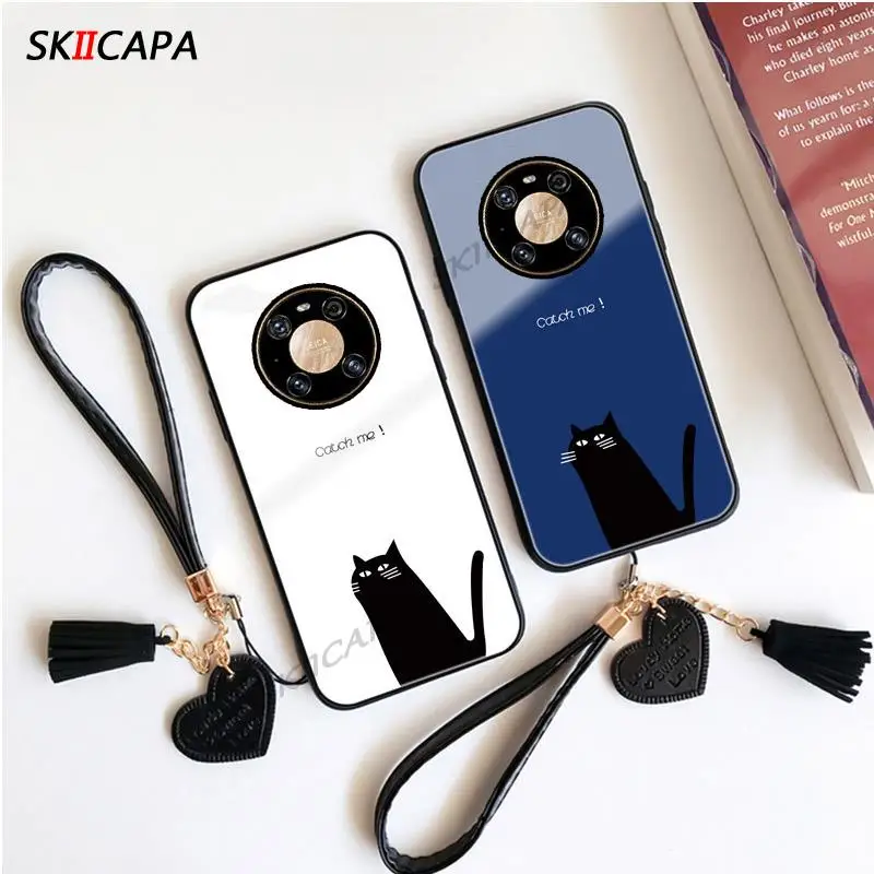 Жесткий чехол из закаленного стекла с мультяшным котом для телефона Huawei mate 40 40pro