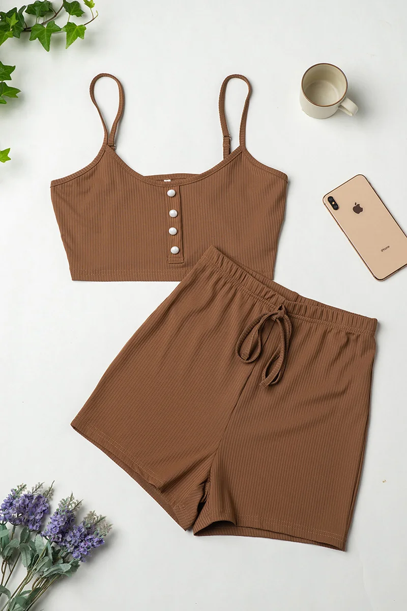 Сексуальный топ на бретелях байкерские шорты комплект из 2 предметов 2020 летний