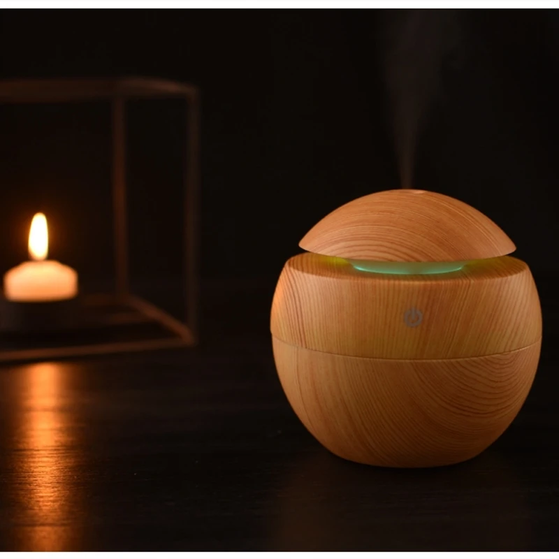 

Electric Air Humidifier Essential Aroma Oil Diffuser Ultrasonic Wood Grain Humidifier USB Home Mini Mist Maker LED Light For