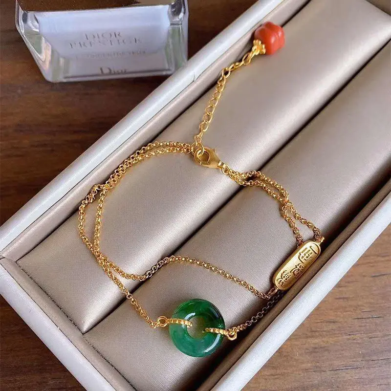 

Natural Hetian Jade S925 Sterling Silver round Jade Pendant Bracelet Vintage Female Chinese Style Court Bracelet Jewelry Female