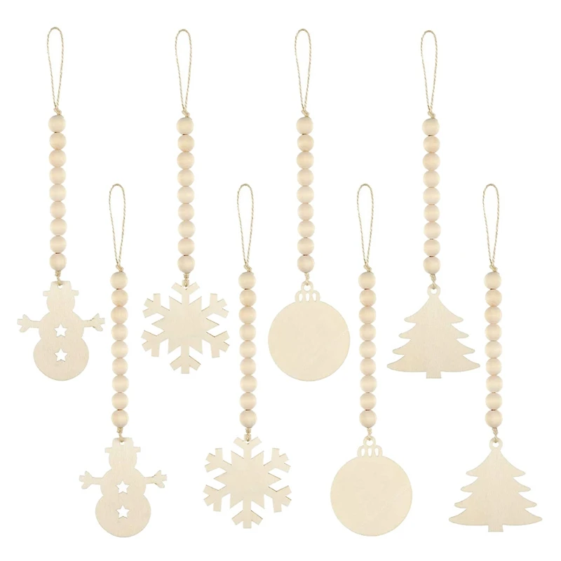 

8 Pieces Christmas Tree Hanging Decor Wooden Bead Garlands Ornaments Rustic Farmhouse Beads Pendants for Party Decor