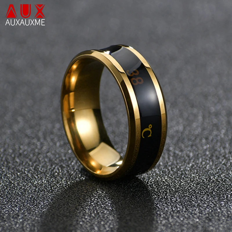 Модное интеллектуальное кольцо Auxauxme из нержавеющей стали с термометром простое
