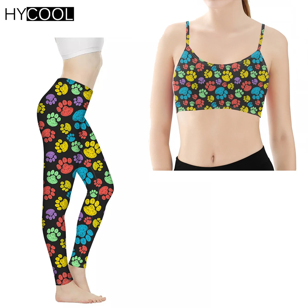

Комплект для йоги HYCOOL из 2 предметов, женская одежда, спортивная одежда с красочным принтом собачьих лап, леггинсы для спортзала, фитнеса и с...