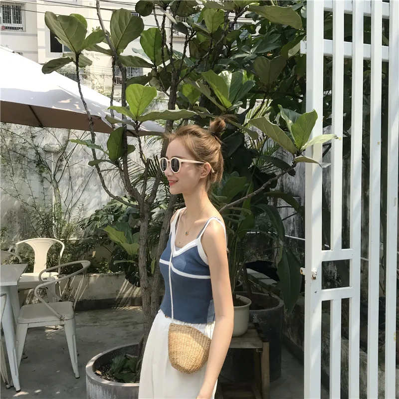 

spaghetti strap off shoulder new summer sweet patchwork Camis Women's Clothing high quality fashion brand Trend ladies tops hot