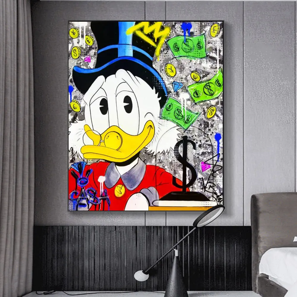 Граффити Дисней Дональд Дак и денежные принты Холст Картина уличное искусство