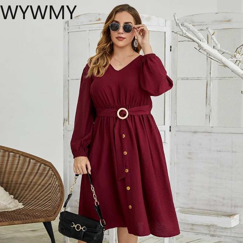 

WYWMY Red Elegant Pullover Dress Long Sleeve Plus Size Dresses Summer Evening Party Dress 2021 Clothes for Women Robe XXXL