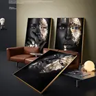 Настенная живопись без рамки, плакат с изображением женщины в африканском стиле черного и золотого цвета, с красивым лицом, для гостиной, домашнего декора