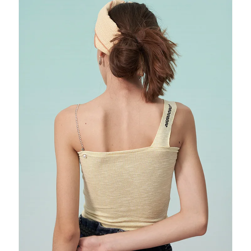 

Korean New Sexy Slim-fitting Vest Halter Top Fashion Women Chain Slim-fit Sling Short Outfit Exposed Waist Outer Wear Base Shirt