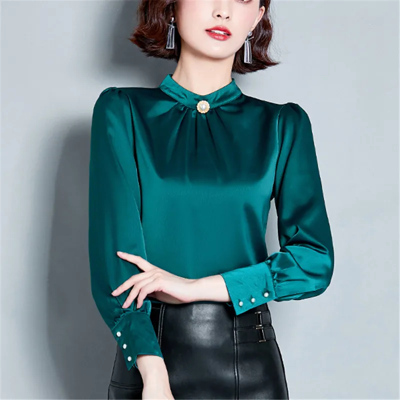 Корейские модные женские шелковые блузки рубашки элегантные атласные плюс