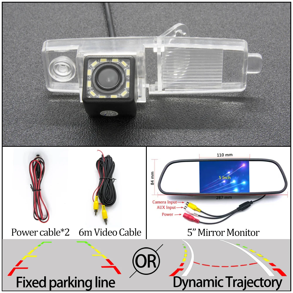 12LED N 5 in Mirror Фиксированная или динамическая траектория камера заднего вида для Toyota Highlander Kluger RAV4 RAV 4 2009 2010 2011 2012 Автостоянка аксессуары - Название цвета: 12LED N 5 in Mirror