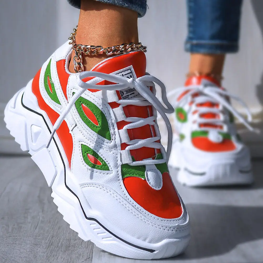 

On Sale Mixed Colors Flat Platform Sneakers Cozy Leisure Footwear Shoes Women Vulcanize