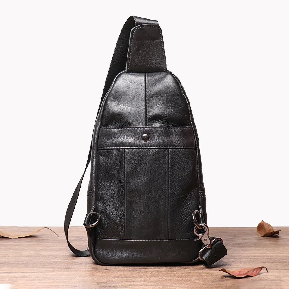 barato Simples Clássico Bolsa De Ombro Para Homens Couro Genuíno Ocasional Mensageiro Saco Peito Marca Moda Pequena Mochila Para 7.9 Polegada