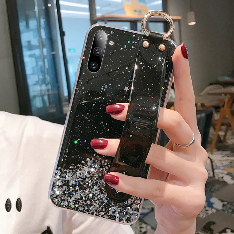 Для Samsung Galaxy S8 S9 S10 Plus E блестящий Звездный наручный ремешок чехол для Note 10 Pro