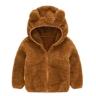 Осенне-зимнее флисовое шерстяное пальто, детская одежда, для мальчиков и девочек, Очаровательная прочная толстовка с ушками медведя, пальто на молнии для малышей