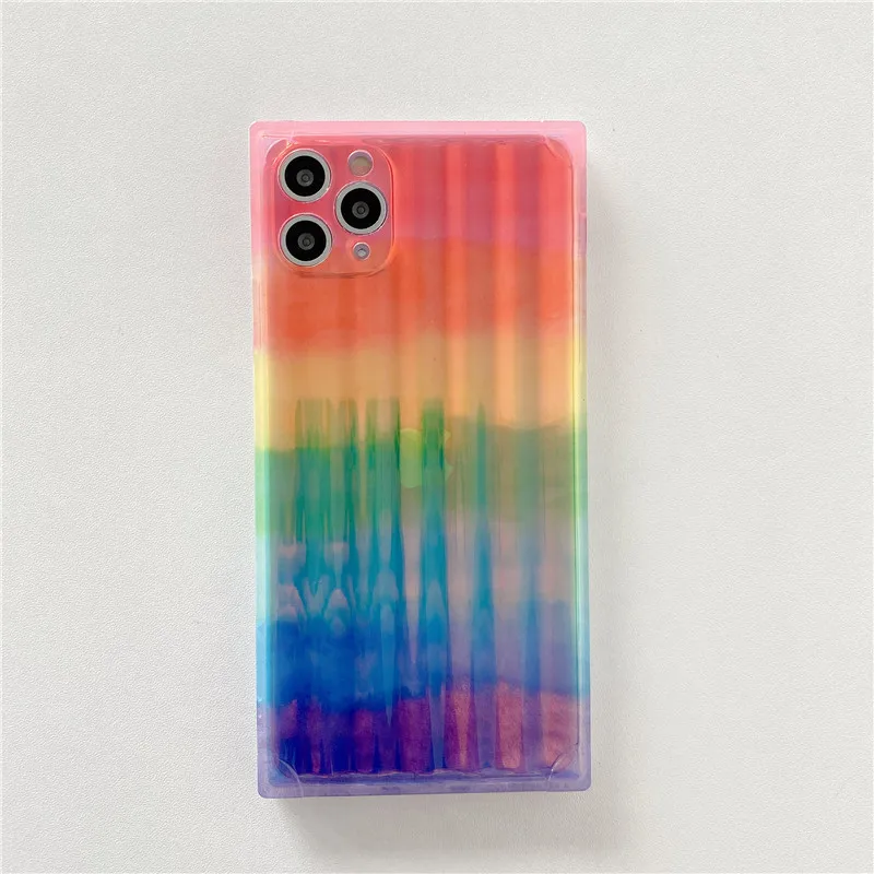

square Gradient Color Laser phone Case For iPhone 11 Pro X XR XS Max 7 8 Plus SE 2020 Stripe Texture Soft IMD Full Case Cover