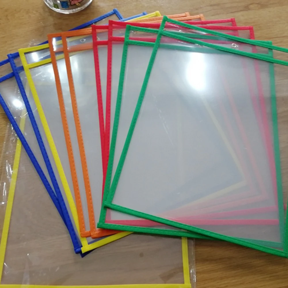 

20pcs Reusable Dry Erase Pockets Worksheet Sleeves Shop Ticket Holder Assorted 10x14 inches Drawing Board Dry Brush Bag File