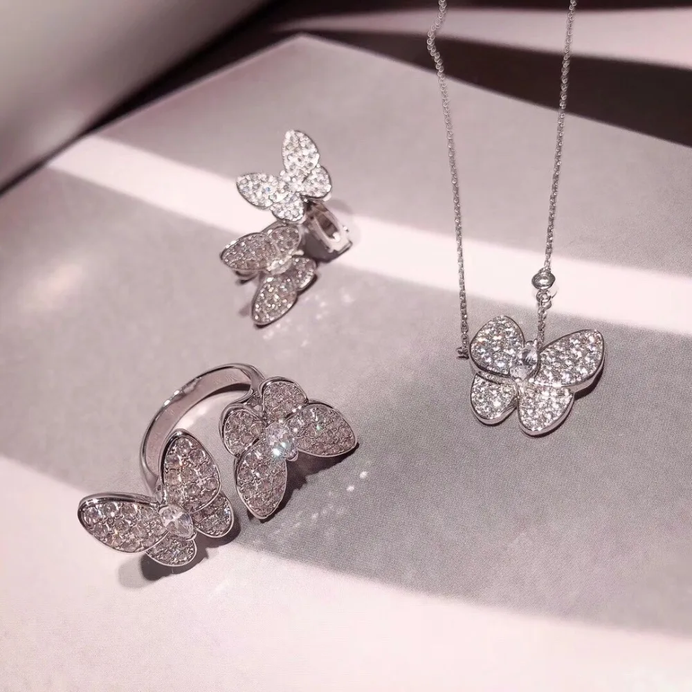 Топовый бренд для вечерние искусственное кольцо с двумя бабочками серьги-клипсы