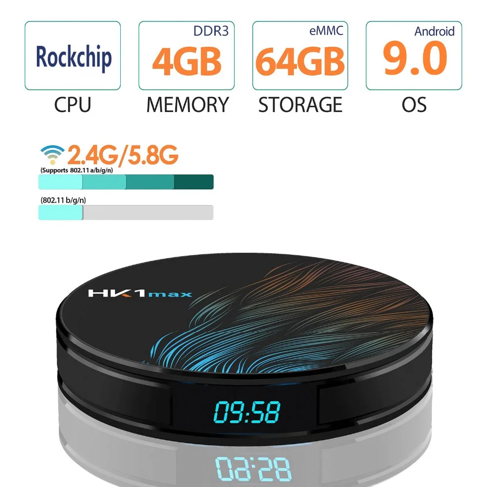 Smart tv box HK1MAX Android 9,0 2,4G/5G Wifi BT 4,0 RK Четырехъядерный 4K 1080P Full HD hk1 max приставка Netflix KD плеер