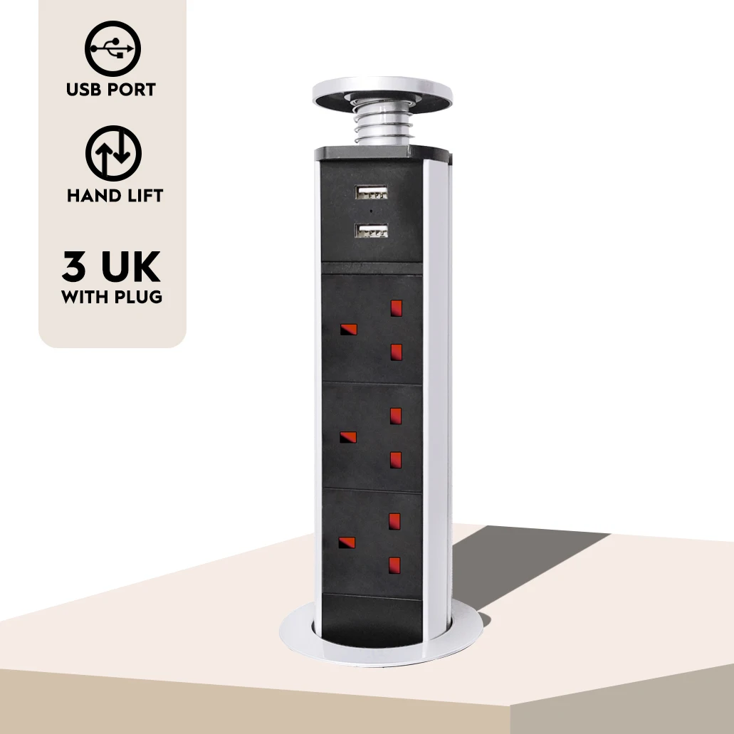 Выдвижная розетка европейского стандарта настольная 16 А 3/4 розетки 2USB-порта для