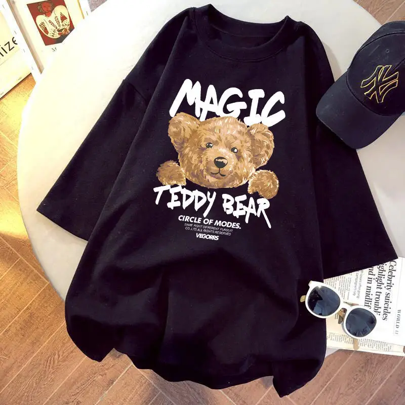 

Summer New Loose Round Neck Pullover Cartoon Bear Print T-Shirt Plus Size Women'S Short-Sleeved Top