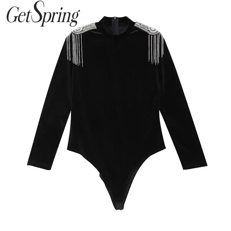 Getspring Для женщин футболка с кисточками в стиле пэчворк воротником стойкой и велюр