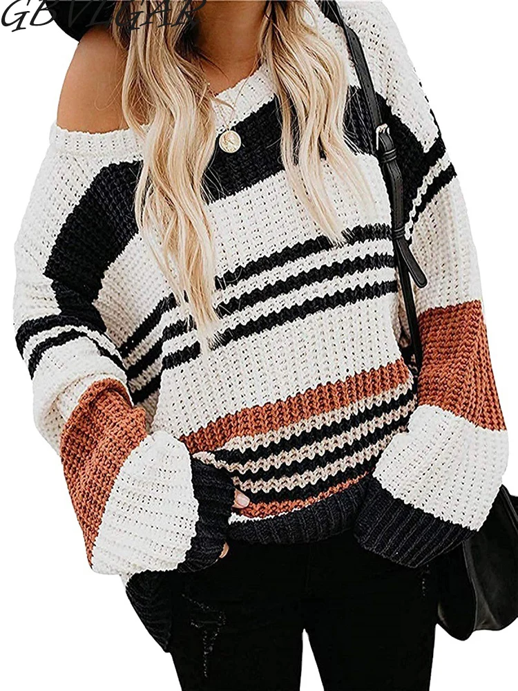 

Women Korean Harajuku Sweater Ladies Loose Colorful Striped Pullovers Knitted Sweater Female Casual Long Sleeve O Neck Jumper