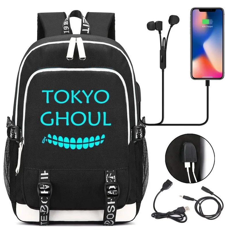 Аниме Токийский Гуль косплей Оксфорд Светящийся рюкзак USB зарядка порт школьная