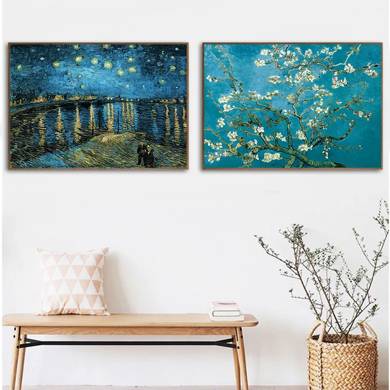 

Van Gogh starry Night Over the Rhone Abstract Canvas Poster Apricot Flower Classic Wall Art Print Modern Decoration Picture