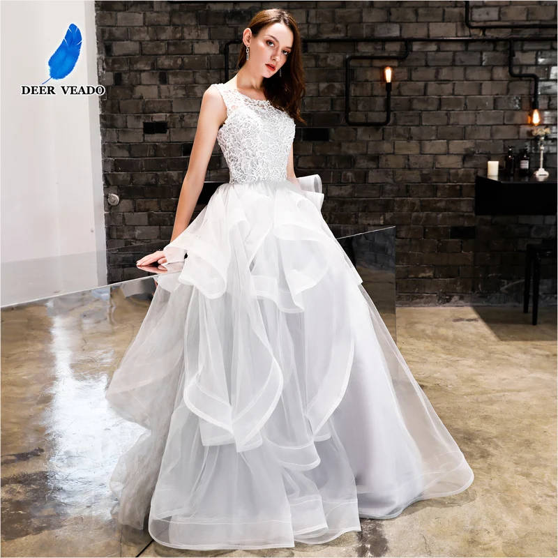 

DEERVEADO Sexy Open Back Long Evening Dress Lace Robe De Soiree Formal Dress Women Occasion Party Dresses Evening Gown YS435