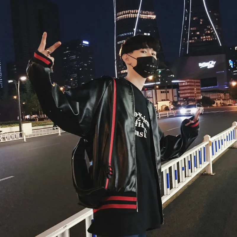 Мотоциклетная кожаная куртка мужская Корейская Молодежная Свободная 2020 осень и