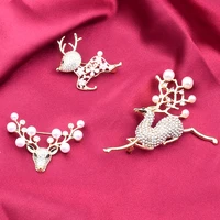 new zircon pearl elk brooch for women fashion luxury clothing jewelry mens christmas accessories girls new year gifts