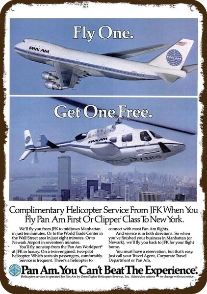 

Винтажный металлический знак Pan Am Airlines Jfk вертолет и самолет