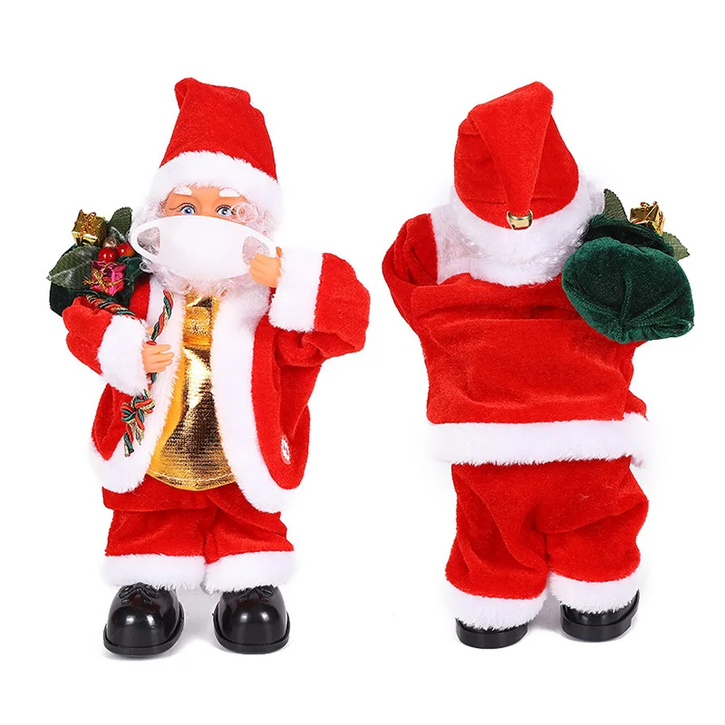 

Новинка 2021, Забавный Рождественский Санта-Клаус с маской, плюшевые игрушки, светящиеся Рождественские елочные украшения с Электрическим Подъемом, подарок для детей